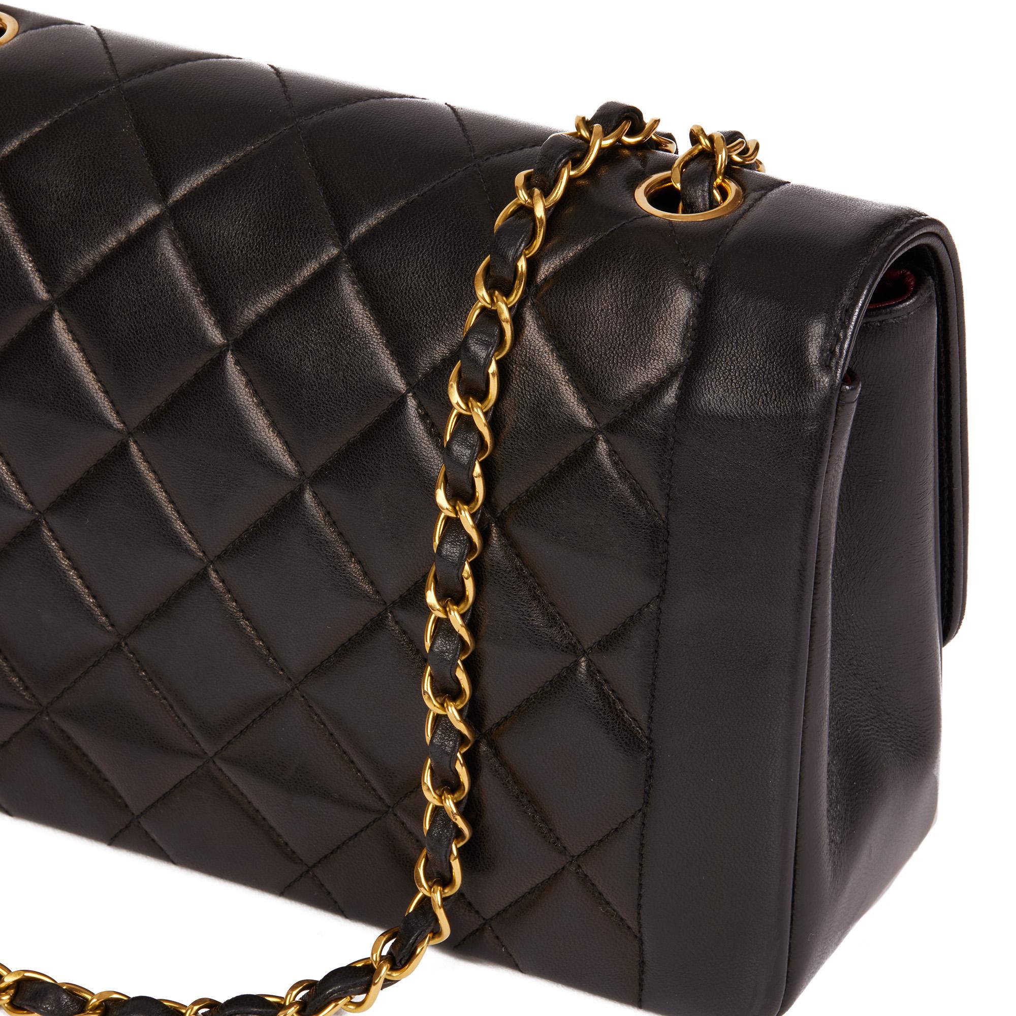 Chanel Black Quilted Lambskin Vintage Medium Diana Classic Single Flap Bag 3