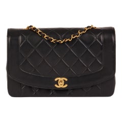 CHANEL Black Quilted Lambskin Vintage Medium Diana Classic Single Flap Bag
