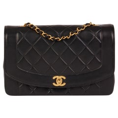 CHANEL Black Quilted Lambskin Vintage Medium Diana Classic Single Flap Bag