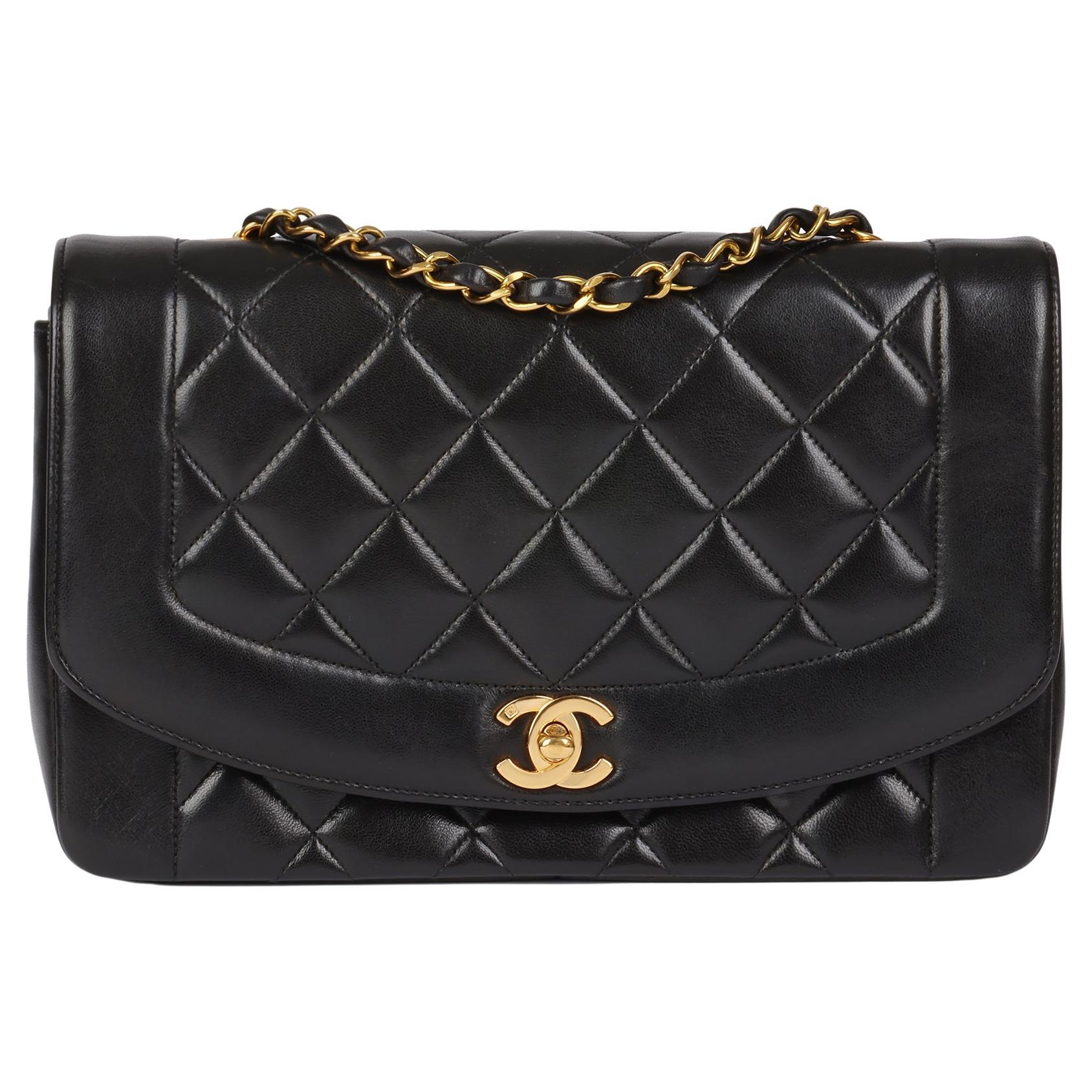 CHANEL Black Quilted Lambskin Vintage Medium Diana Classic Single Flap Bag