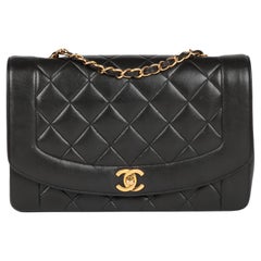 CHANEL Black Quilted Lambskin Vintage Medium Diana Classic Single Flap Bag