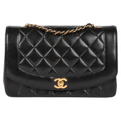 CHANEL Black Quilted Lambskin Vintage Medium Diana Classic Single Flap Bag