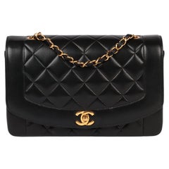 Chanel Black Quilted Lambskin Vintage Medium Diana Classic Single Flap Bag