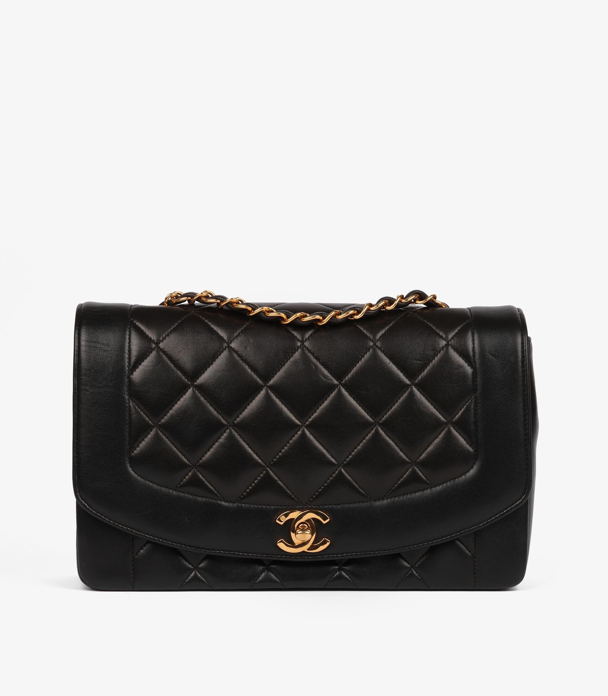 Chanel Black Quilted Lambskin Vintage Medium Diana Classic Single Flap Bag