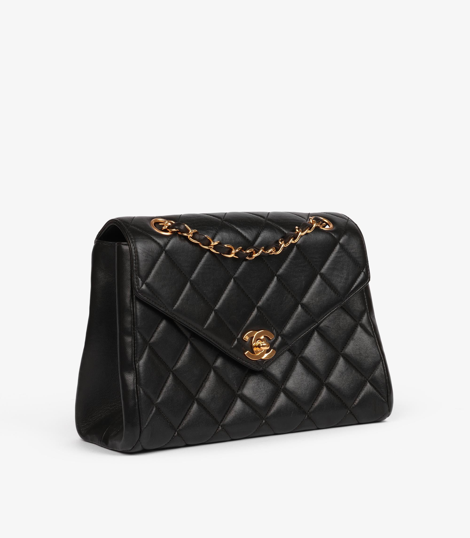Chanel Black Quilted Lambskin Vintage Medium Envelope Classic Single Flap Bag In Excellent Condition For Sale In Bishop's Stortford, Hertfordshire