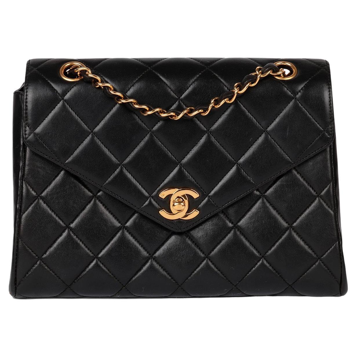 Chanel Black Quilted Lambskin Vintage Medium Envelope Classic Single Flap Bag