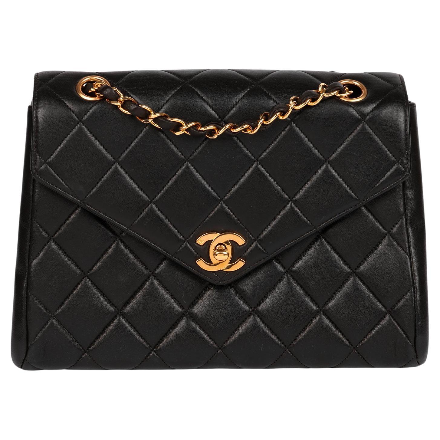 Chanel Black Quilted Lambskin Vintage Medium Envelope Classic Single Flap Bag For Sale