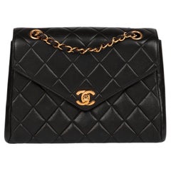 Chanel Black Quilted Lambskin Vintage Medium Envelope Classic Single Flap Bag