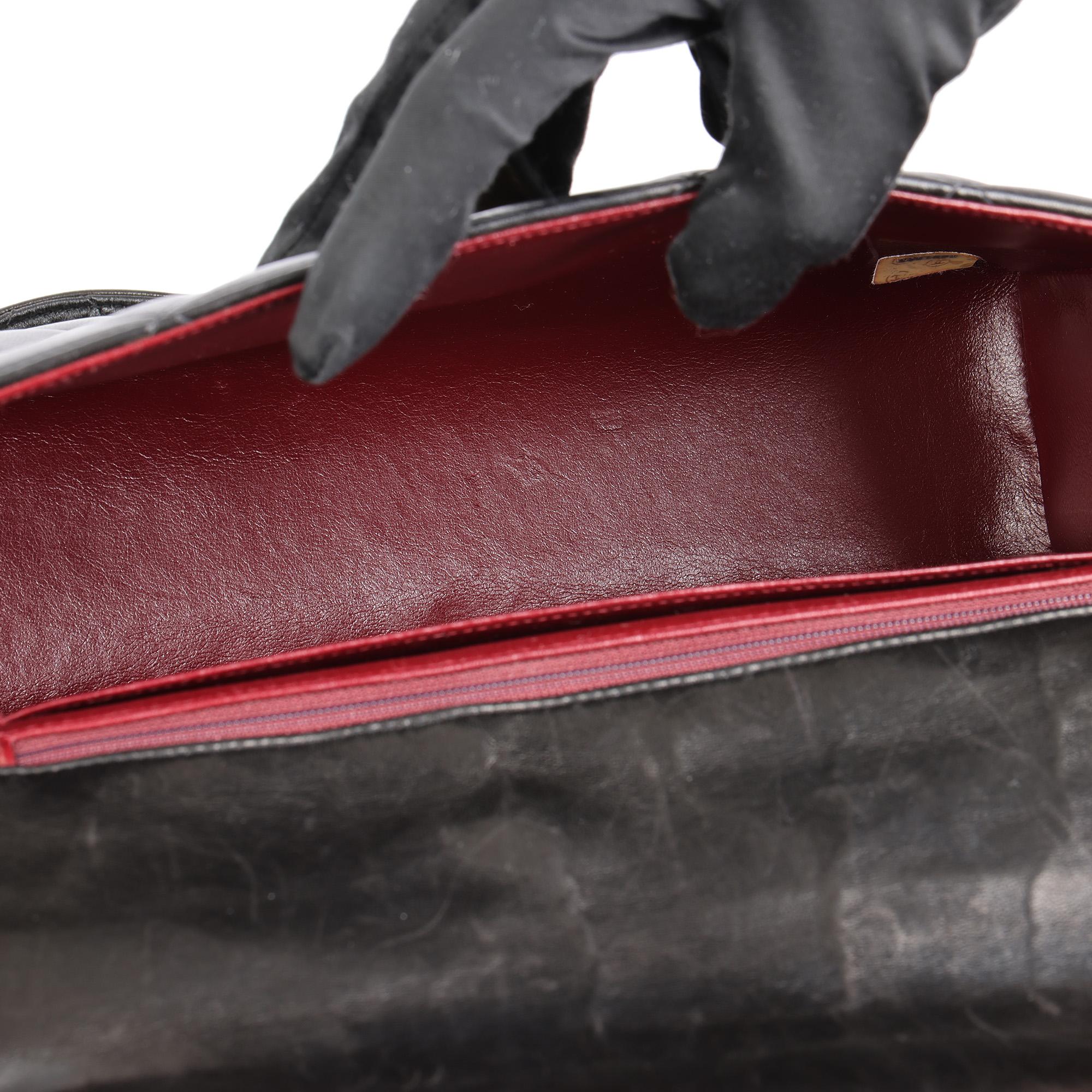 CHANEL Black Quilted Lambskin Vintage Medium Leather Logo Flap Bag  For Sale 4