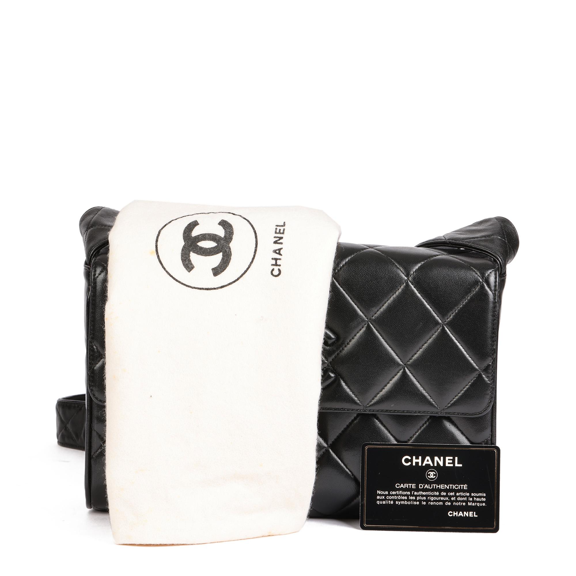 CHANEL Black Quilted Lambskin Vintage Medium Leather Logo Flap Bag 5