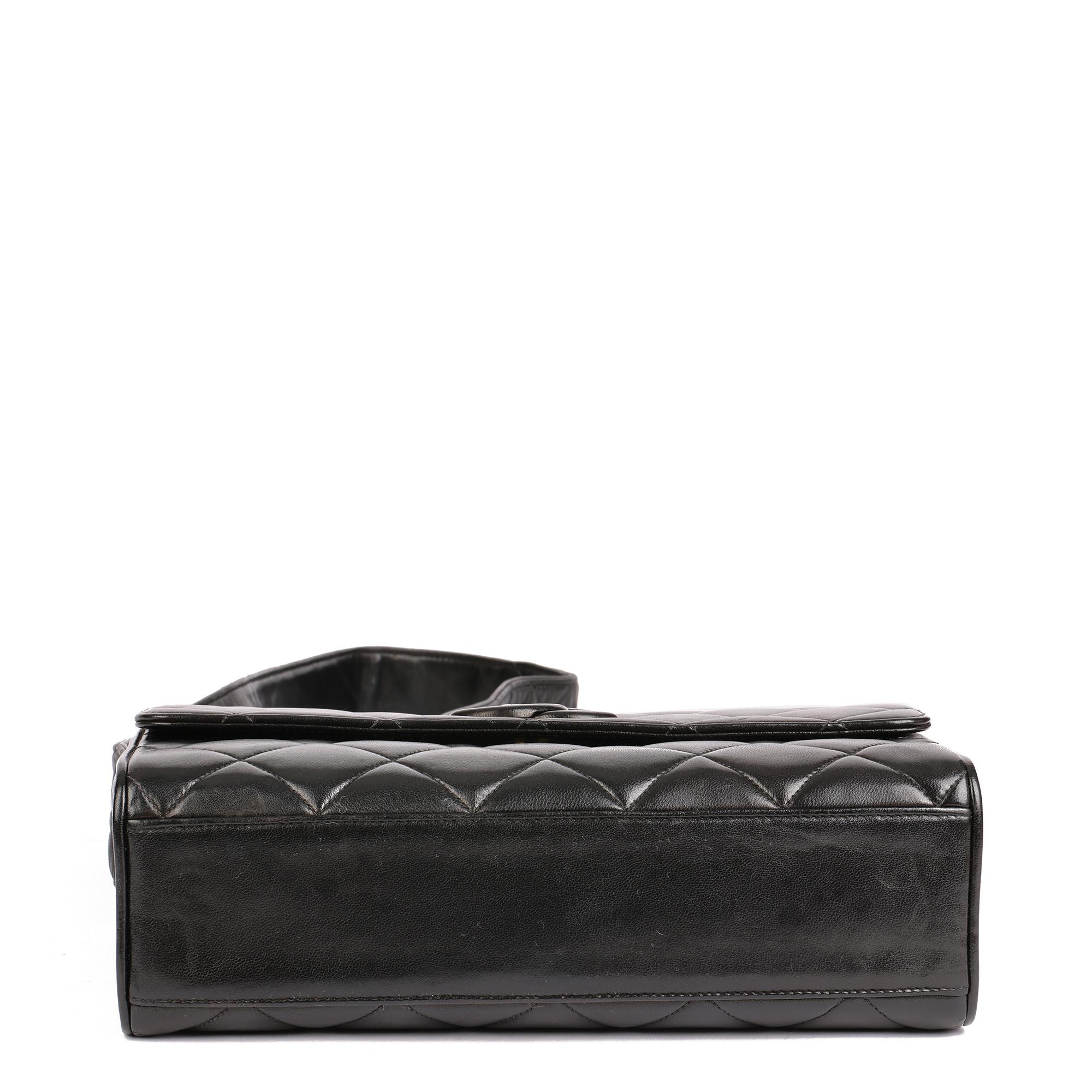 CHANEL Black Quilted Lambskin Vintage Medium Leather Logo Flap Bag In Excellent Condition In Bishop's Stortford, Hertfordshire