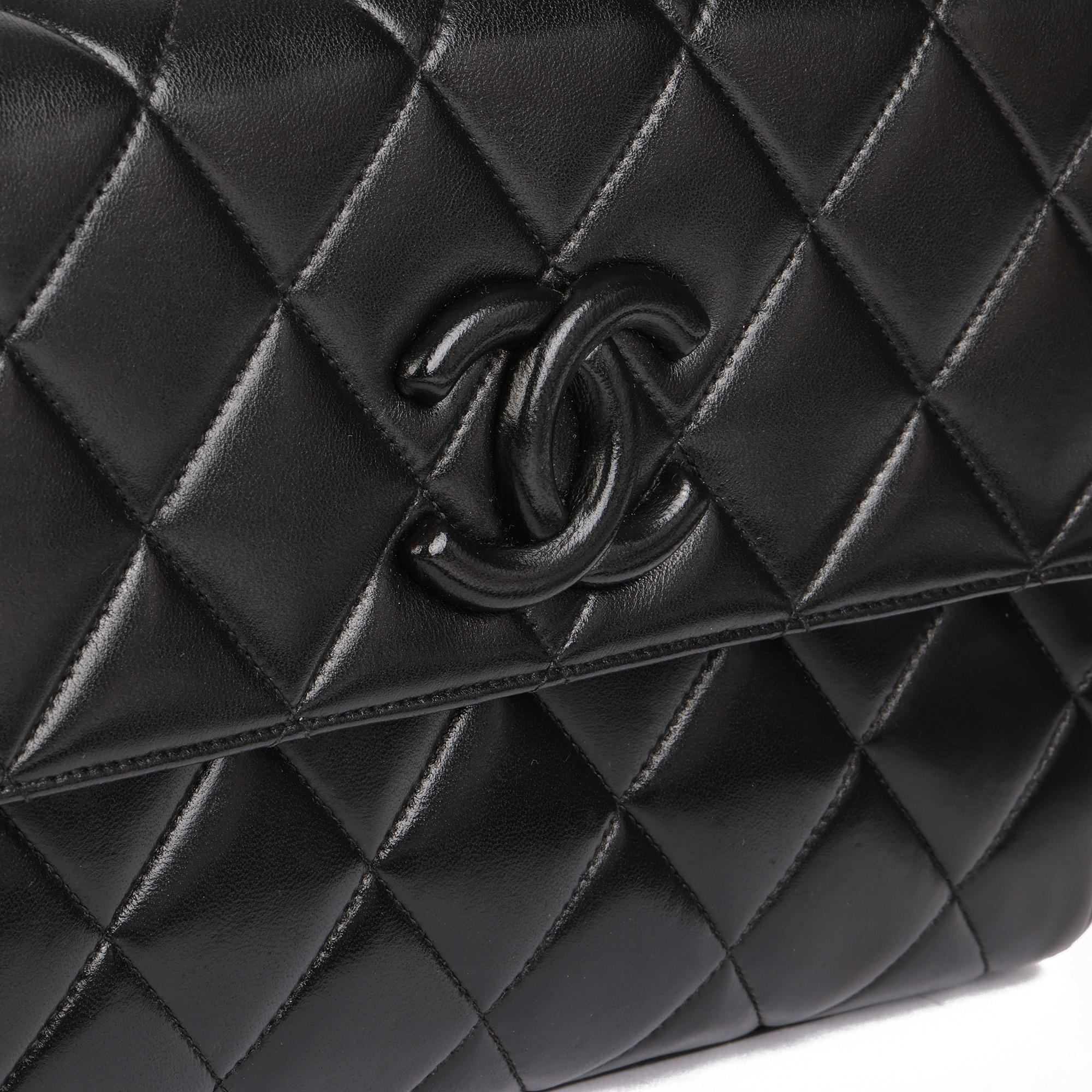 Women's CHANEL Black Quilted Lambskin Vintage Medium Leather Logo Flap Bag