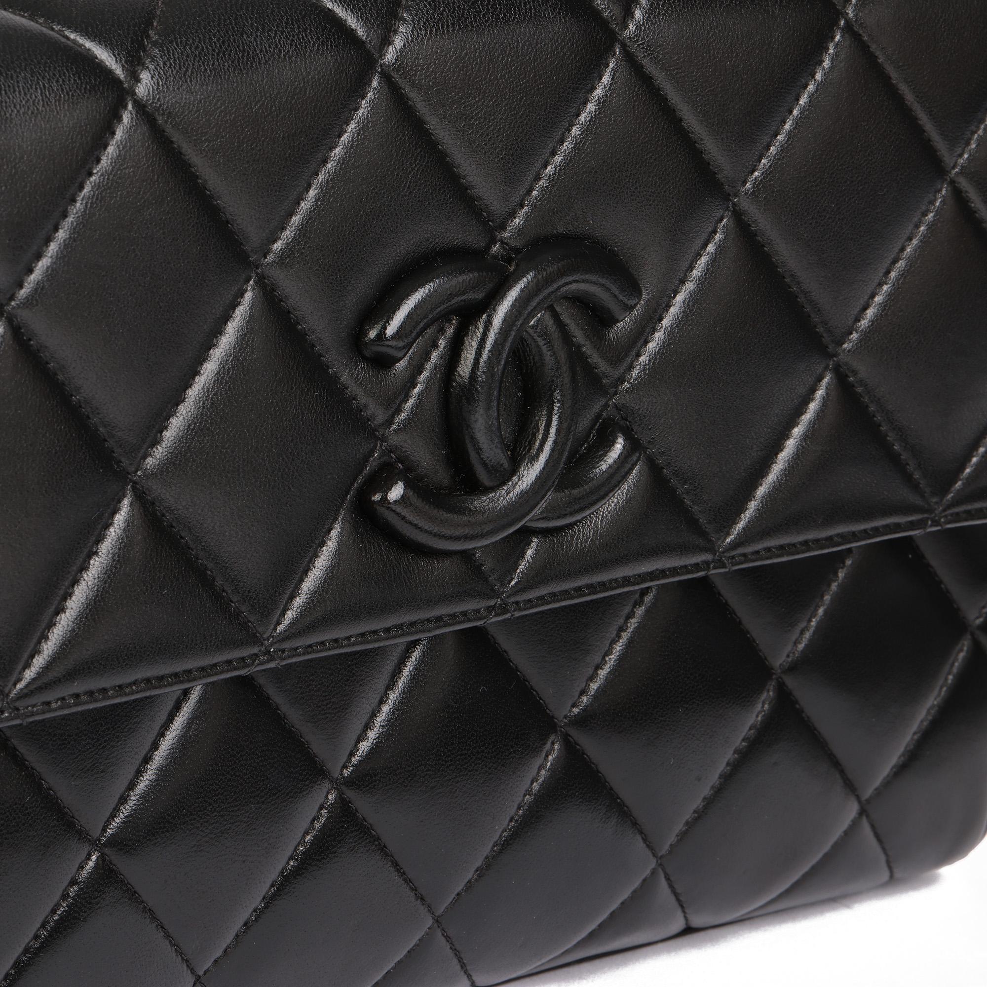 Women's CHANEL Black Quilted Lambskin Vintage Medium Leather Logo Flap Bag  For Sale