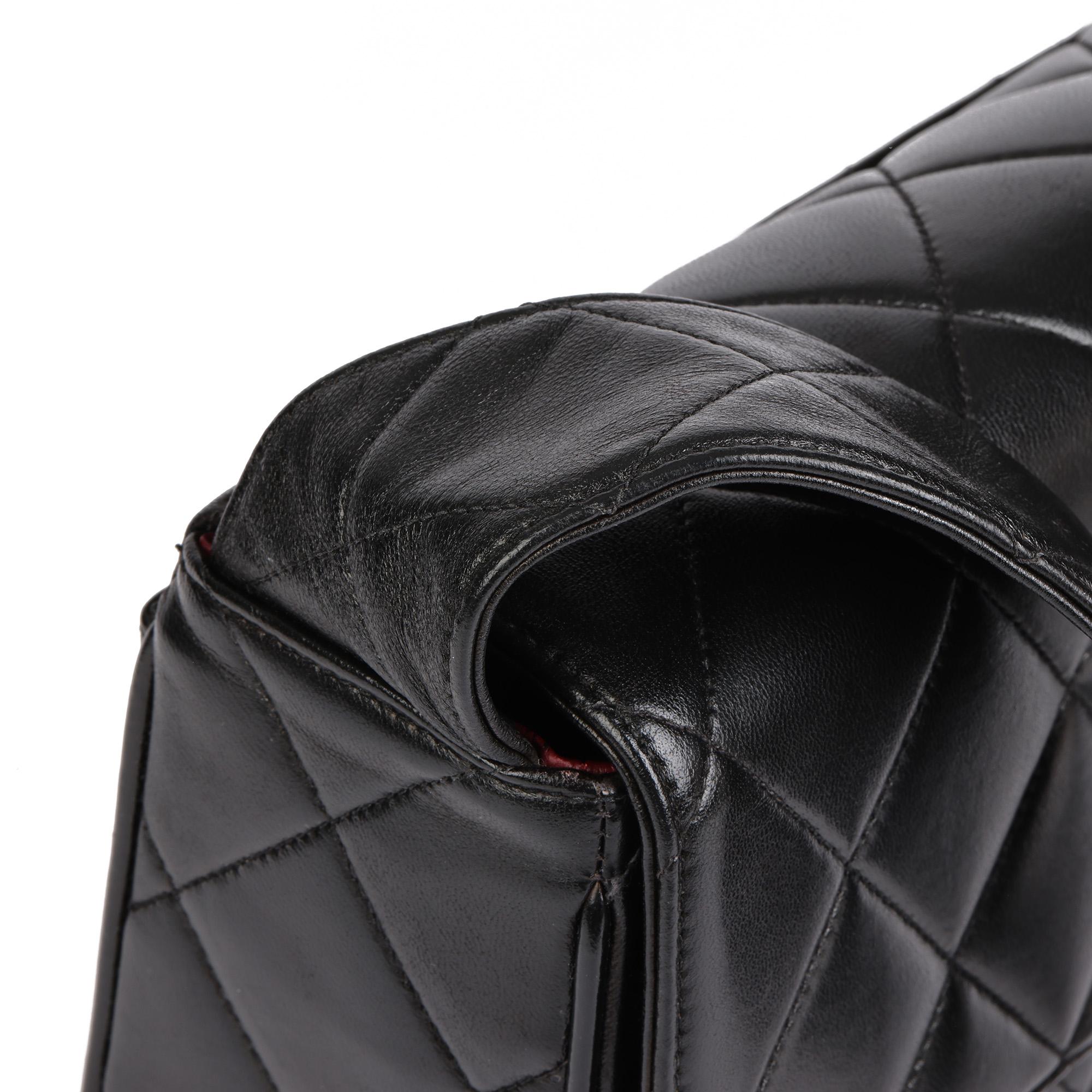 CHANEL Black Quilted Lambskin Vintage Medium Leather Logo Flap Bag  For Sale 1