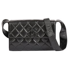 CHANEL Black Quilted Lambskin Vintage Medium Leather Logo Flap Bag 