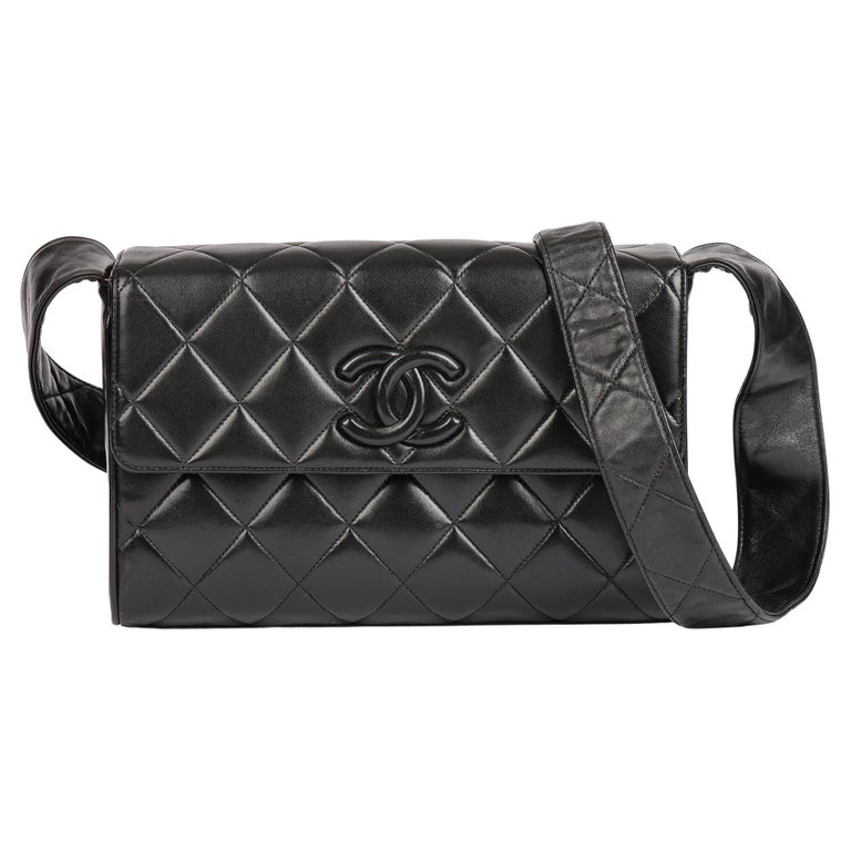 CHANEL Black Quilted Lambskin Vintage Medium Leather Logo Flap Bag at  1stDibs  original chanel 10218184 price, chanel 10218184 black, chanel  handbag 10218184