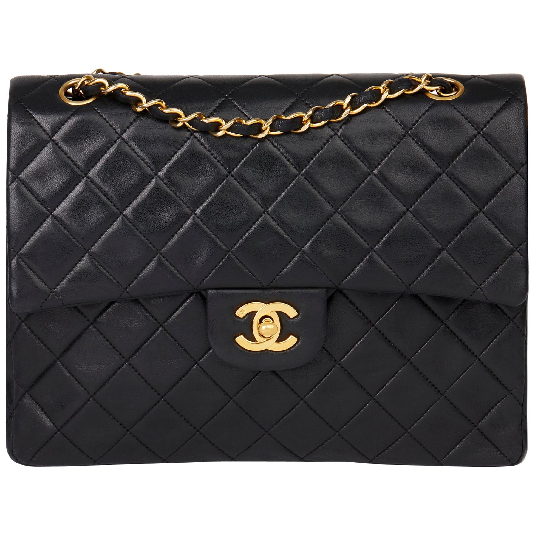 Chanel Black Quilted Lambskin Vintage Medium Tall Classic Double Flap Bag  at 1stDibs