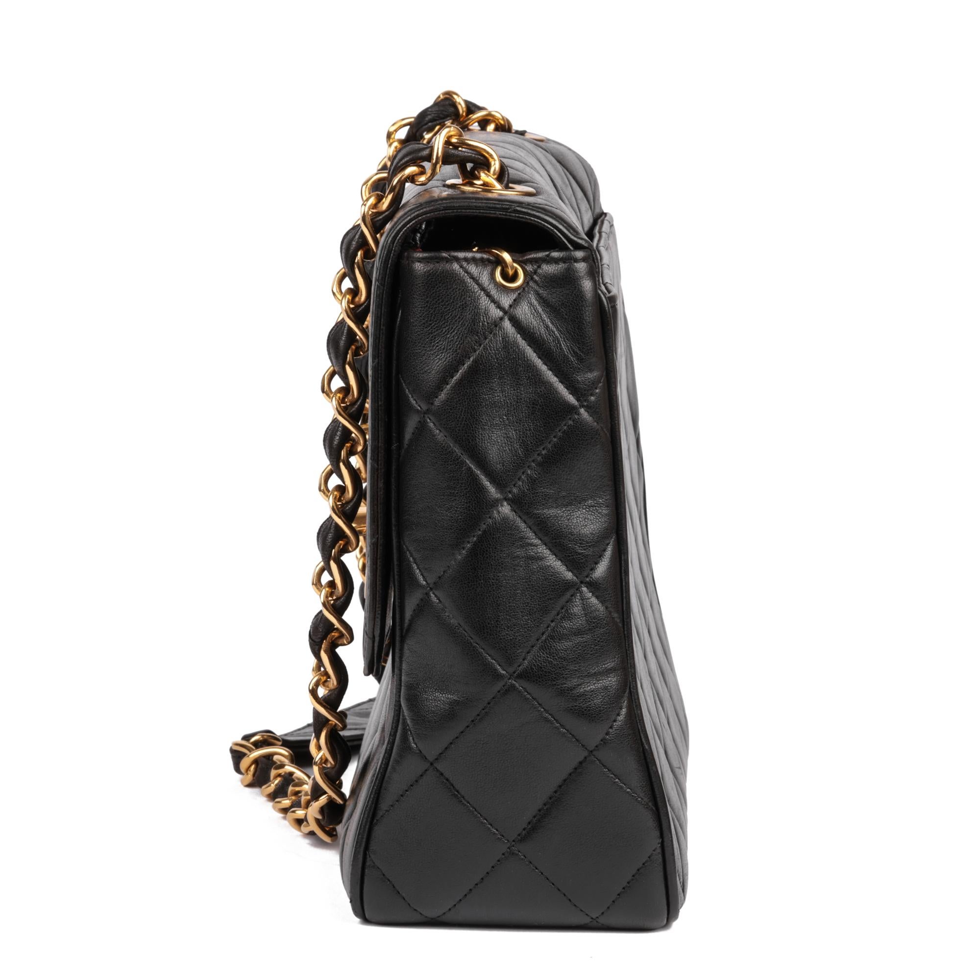 Women's CHANEL Black Quilted Lambskin Vintage Medium XL Classic Single Flap Bag
