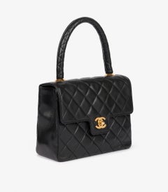 Chanel Schwarzes gestepptes Lammfell Vintage Mini Classic Kelly