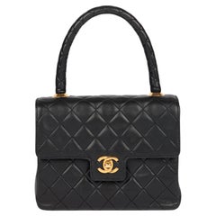 Chanel Noir Cuir d'agneau matelassé Vintage Mini Classic Kelly