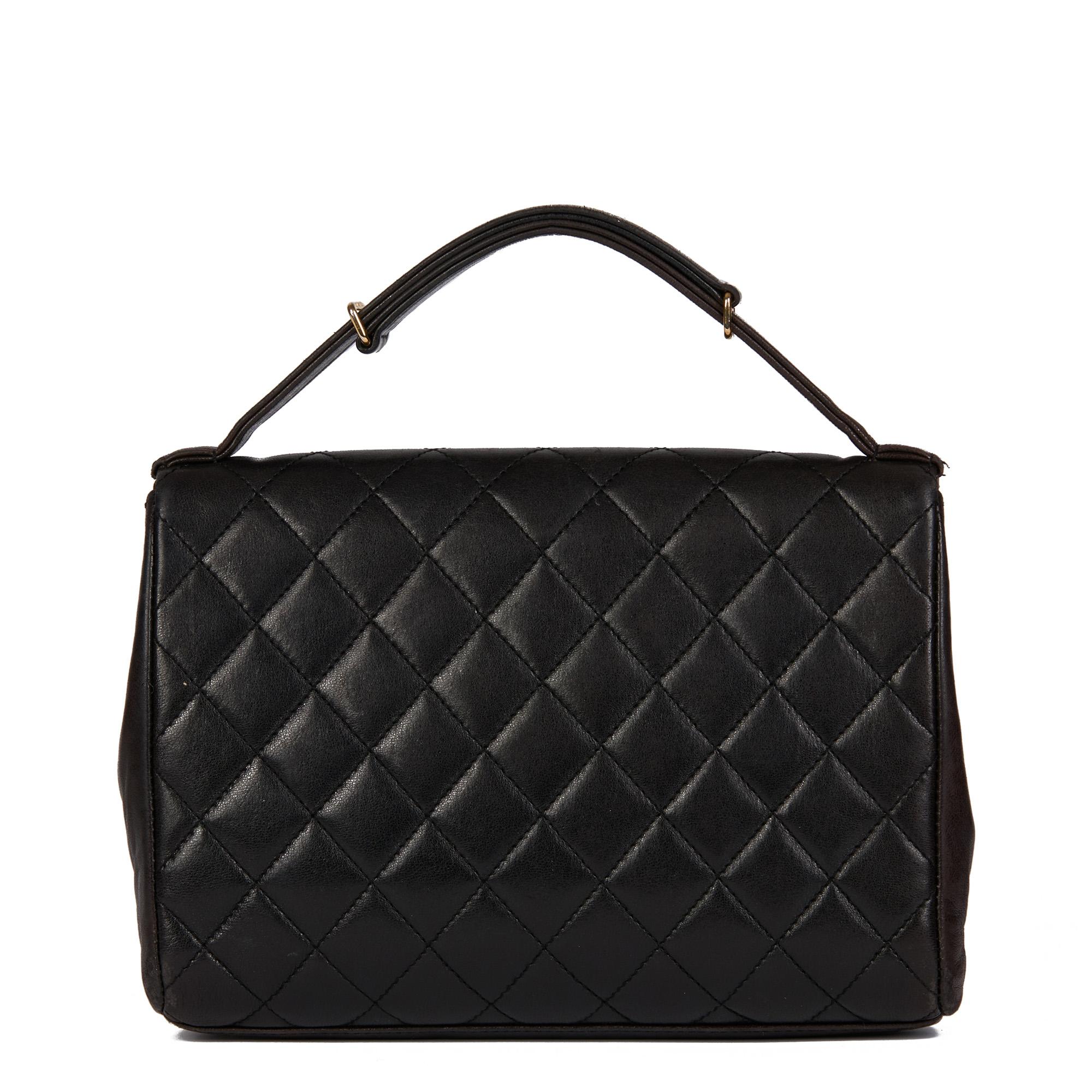 CHANEL Black Quilted Lambskin Vintage Mini Classic Top Handle Flap Bag 1
