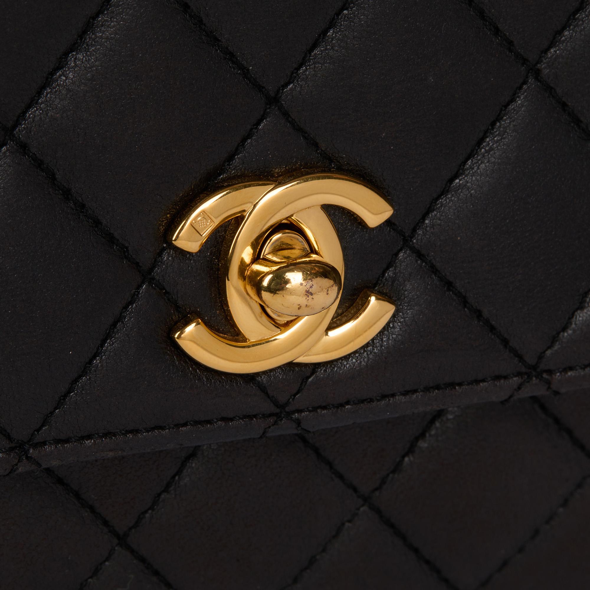 Women's CHANEL Black Quilted Lambskin Vintage Mini Classic Top Handle Flap Bag For Sale