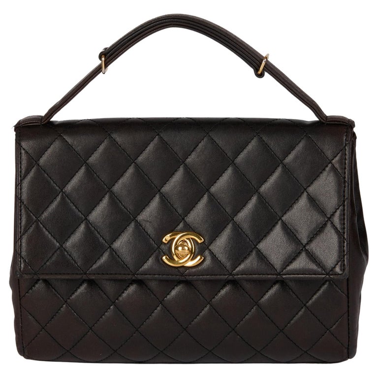 CHANEL Black Quilted Lambskin Vintage Mini Classic Top Handle Flap