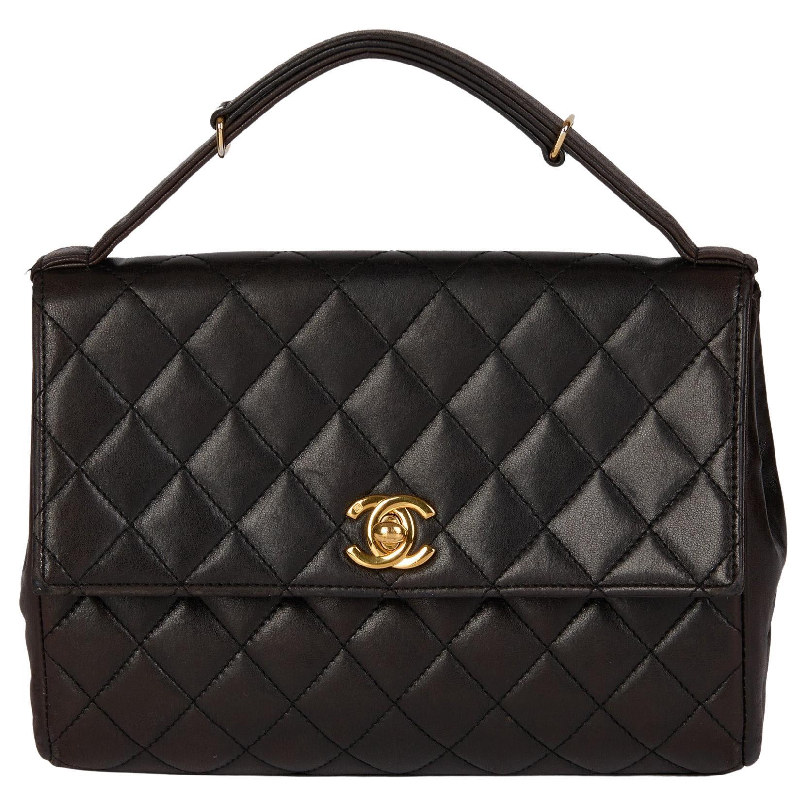 Chanel Black Quilted Lambskin Vintage Mini Classic Top Handle Flap Bag