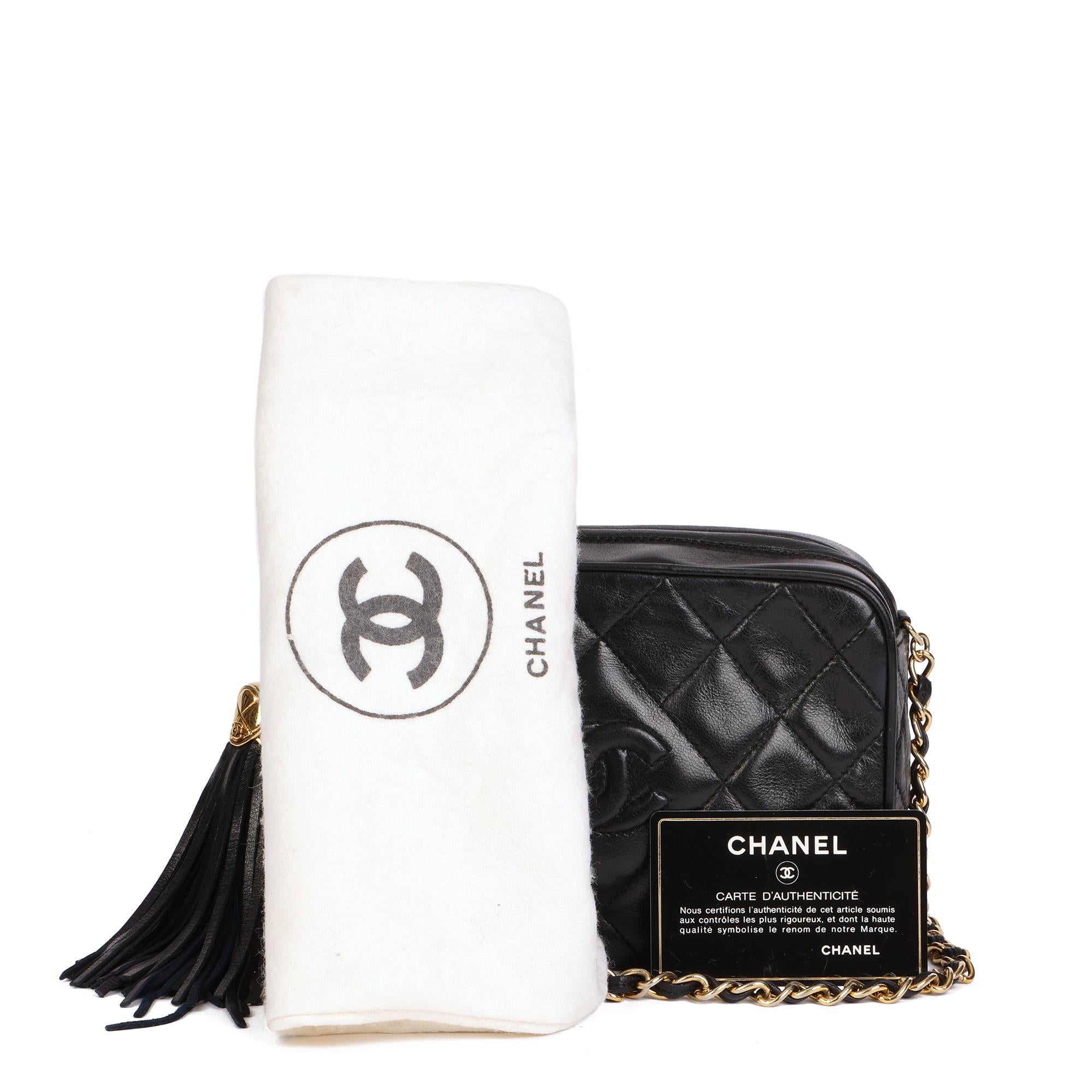 CHANEL Black Quilted Lambskin Vintage Mini Fringe Timeless Camera Bag 8