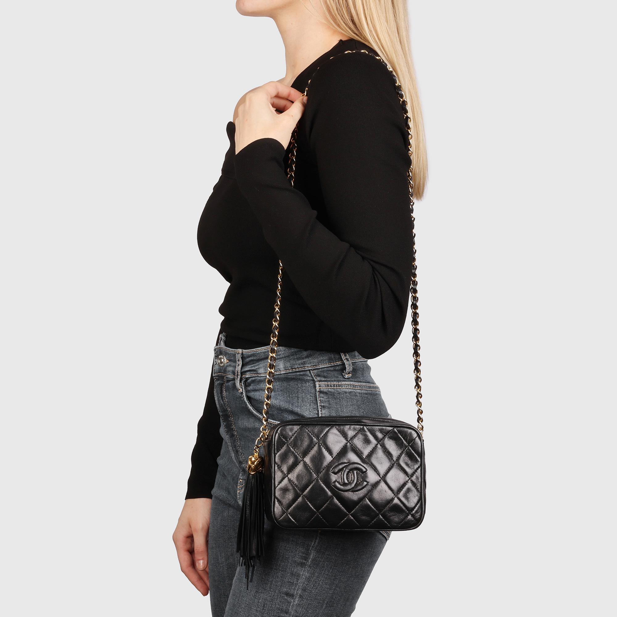 CHANEL Black Quilted Lambskin Vintage Mini Fringe Timeless Camera Bag 9