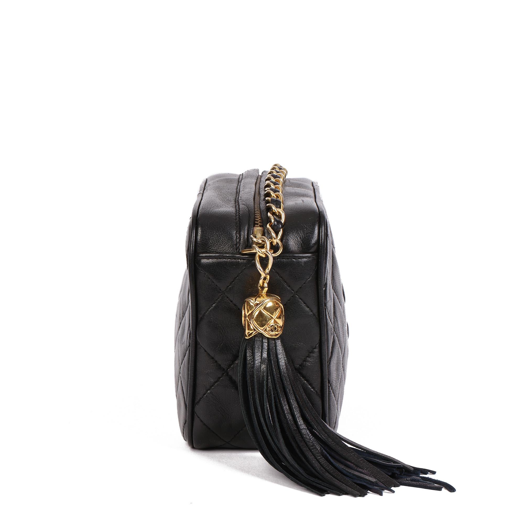 CHANEL Black Quilted Lambskin Vintage Mini Fringe Timeless Camera Bag In Excellent Condition In Bishop's Stortford, Hertfordshire
