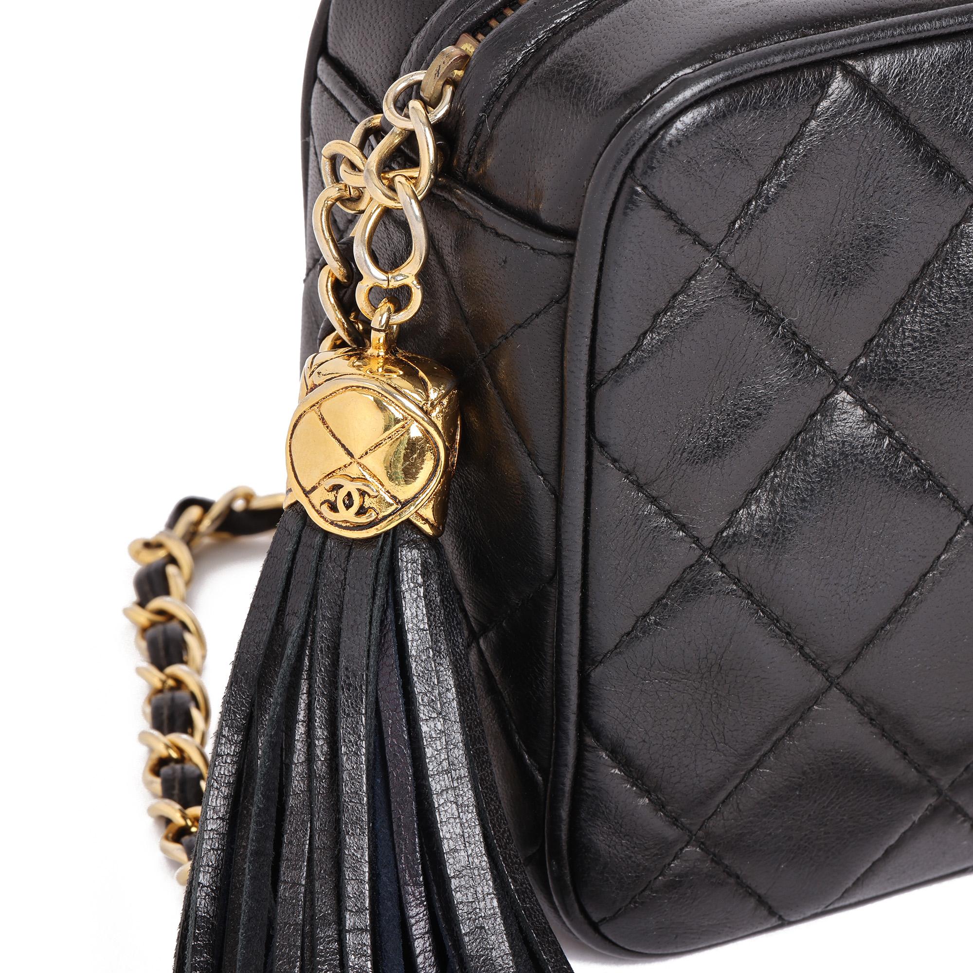 CHANEL Black Quilted Lambskin Vintage Mini Fringe Timeless Camera Bag 3