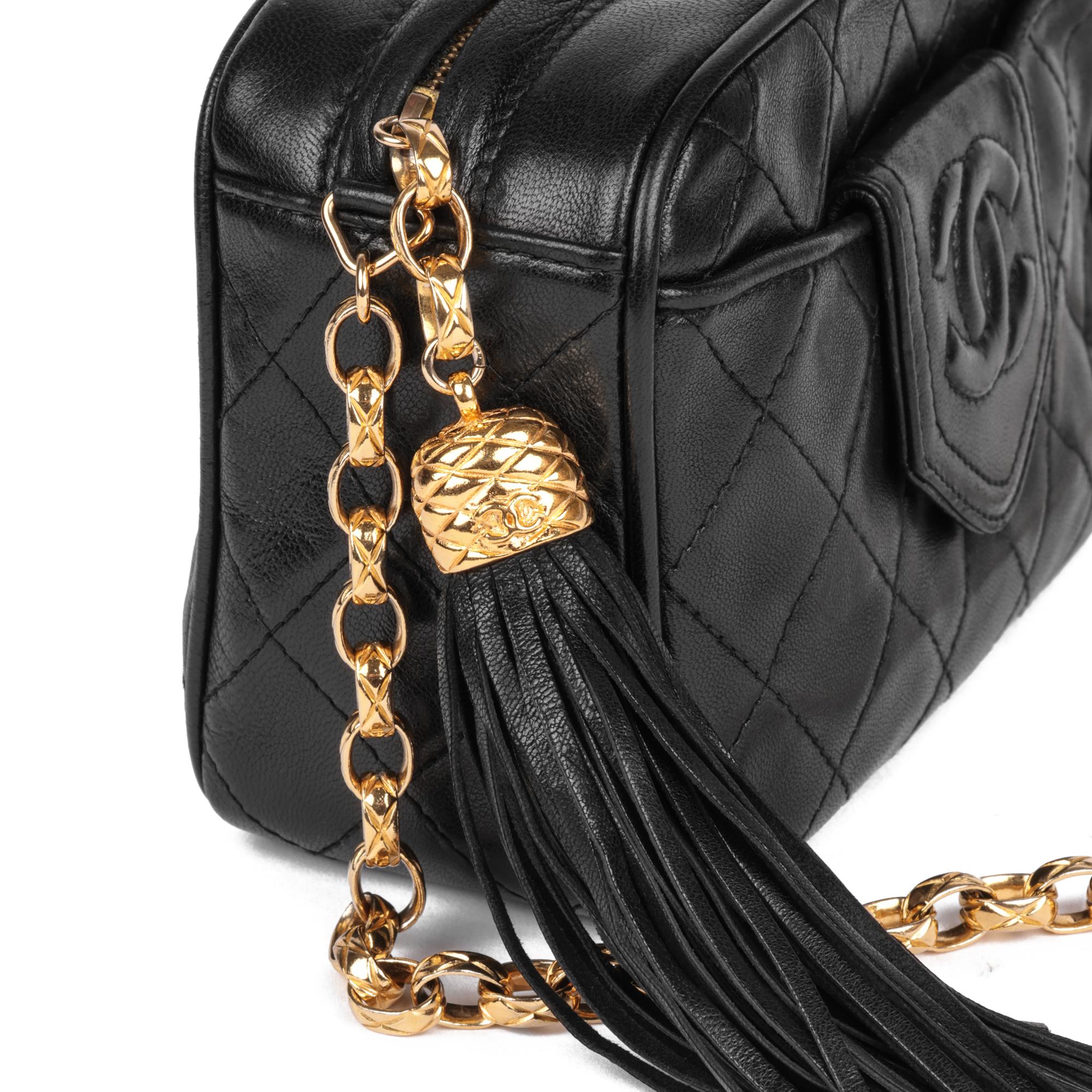 CHANEL Black Quilted Lambskin Vintage Mini Fringe Timeless Camera Bag 3