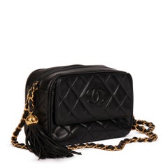 CHANEL Black Quilted Lambskin Vintage Mini Timeless Fringe Camera Bag