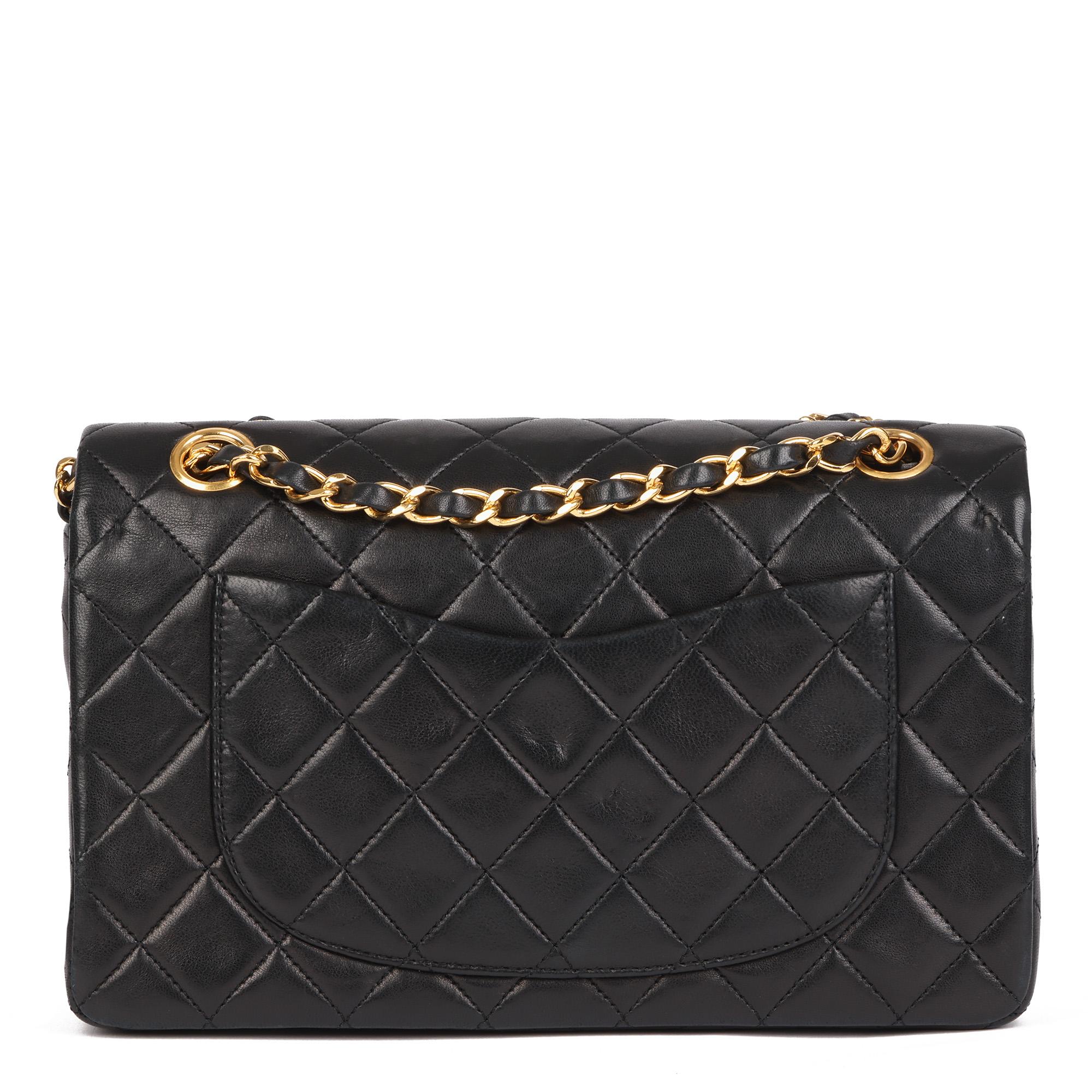 Chanel Black Quilted Lambskin Vintage Small Classic Double Flap Bag  7