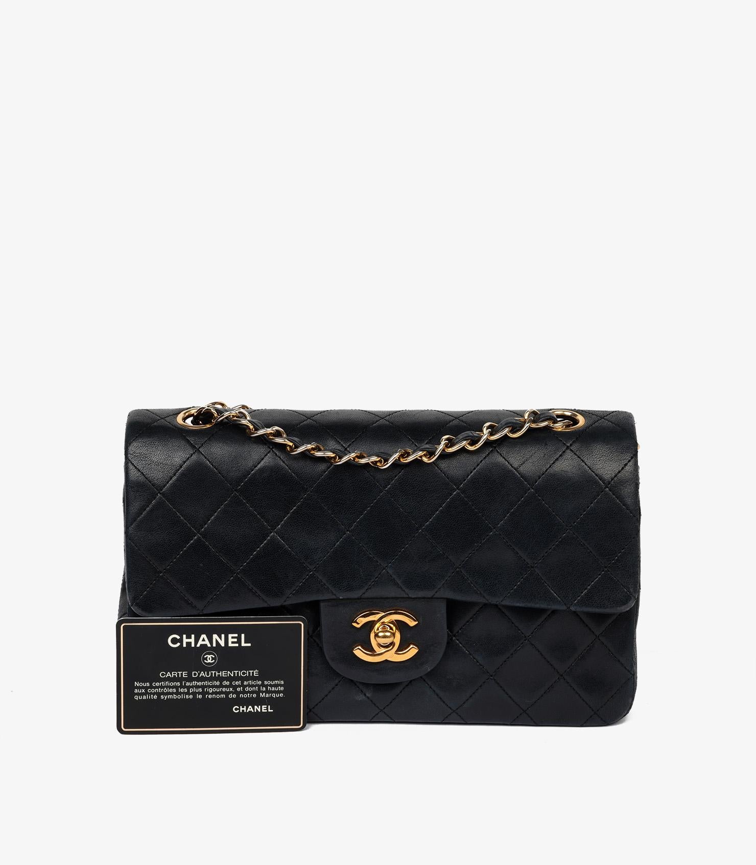 Chanel Black Quilted Lambskin Vintage Small Classic Double Flap Bag For Sale 7