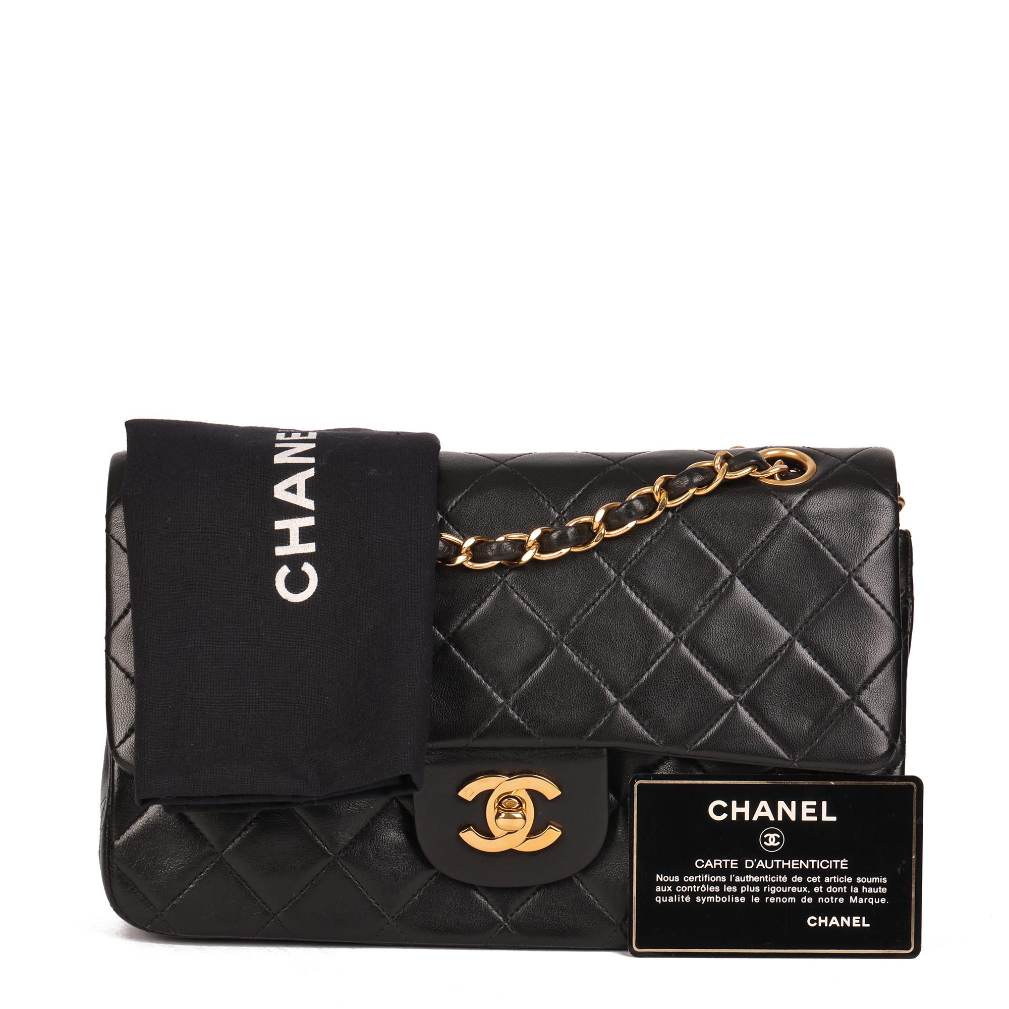 Chanel BLACK QUILTED LAMBSKIN VINTAGE SMALL CLASSIC DOUBLE FLAP BAG 6