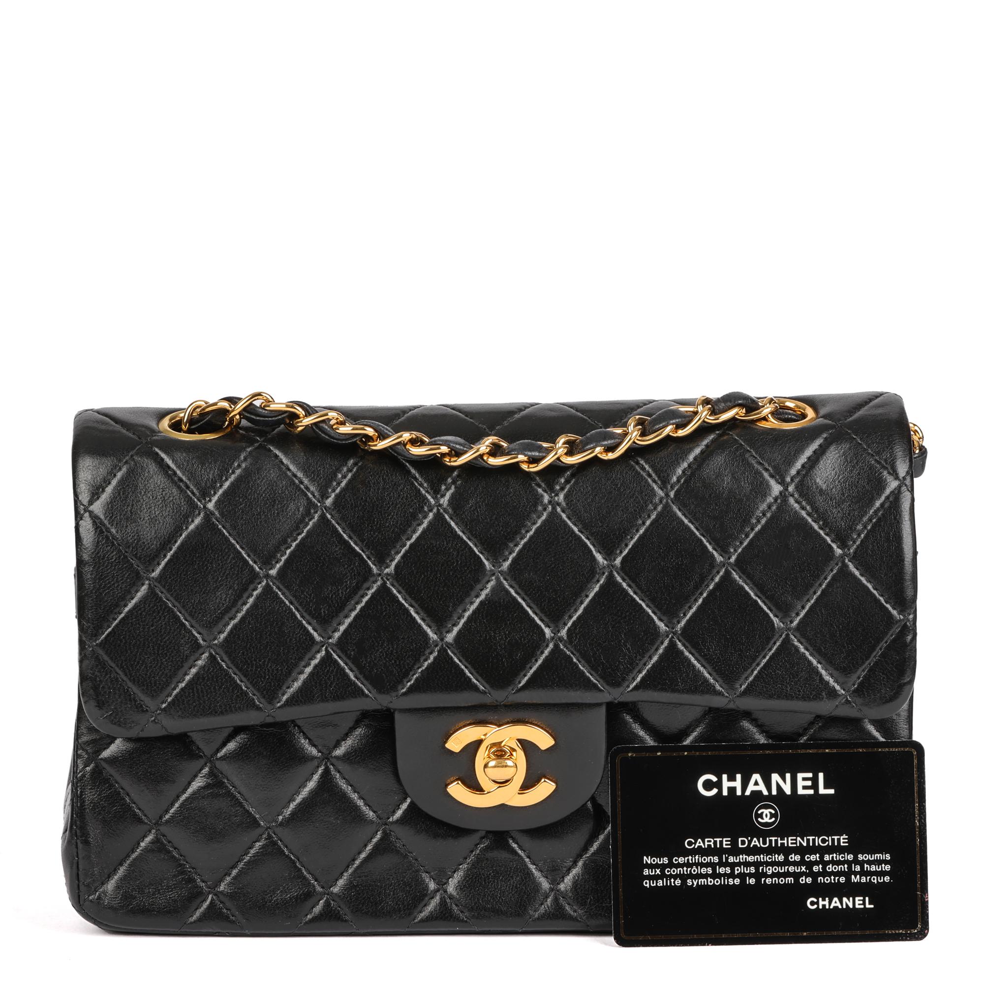 CHANEL Black Quilted Lambskin Vintage Small Classic Double Flap Bag 8