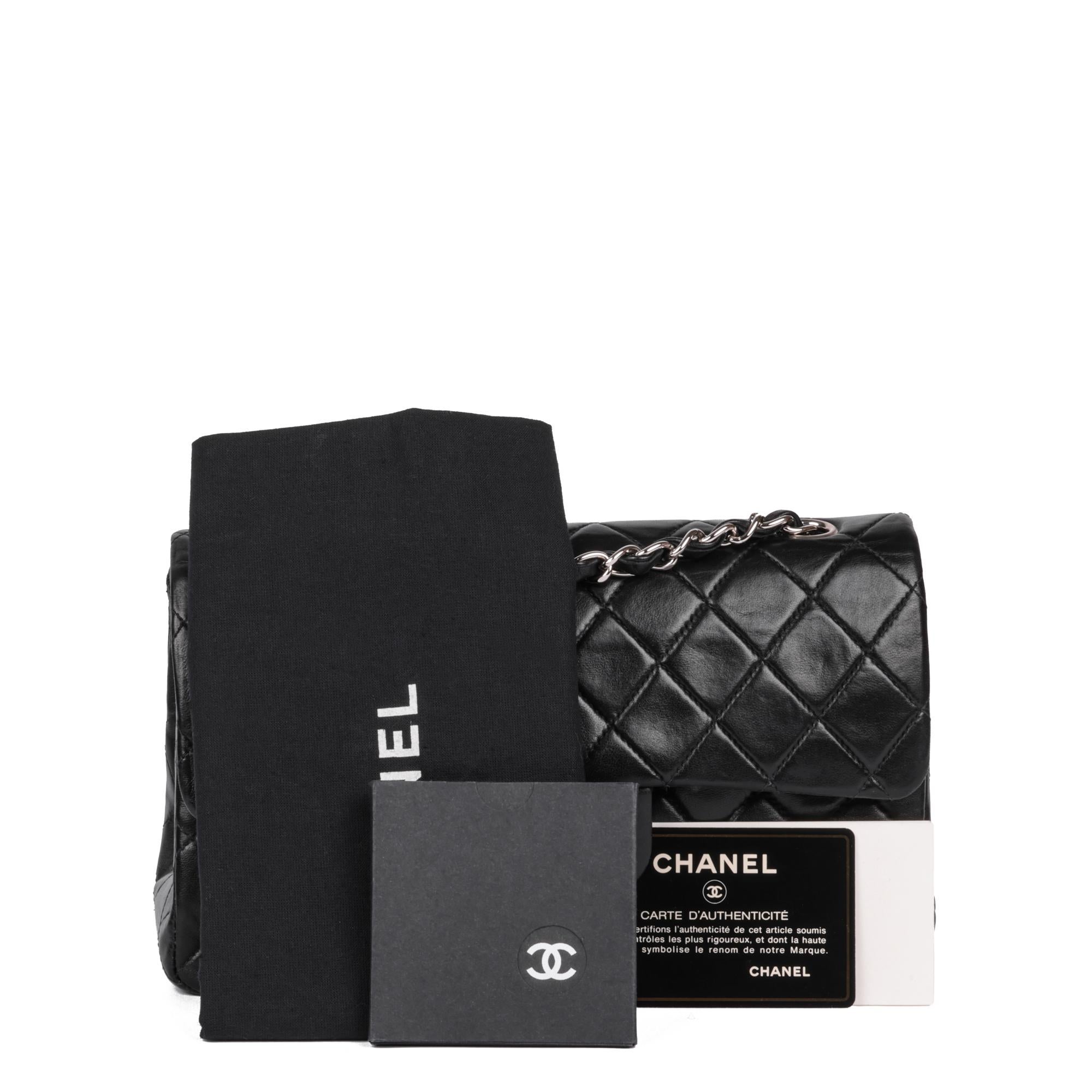 CHANEL Black Quilted Lambskin Vintage Small Classic Double Flap Bag For Sale 8
