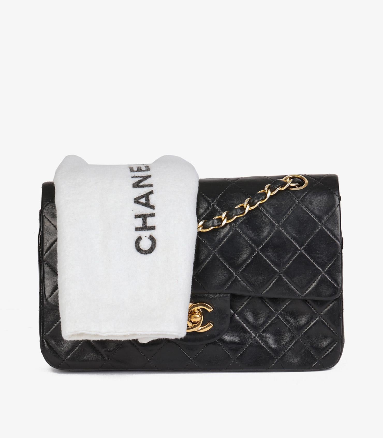 CHANEL Black Quilted Lambskin Vintage Small Classic Double Flap Bag 9