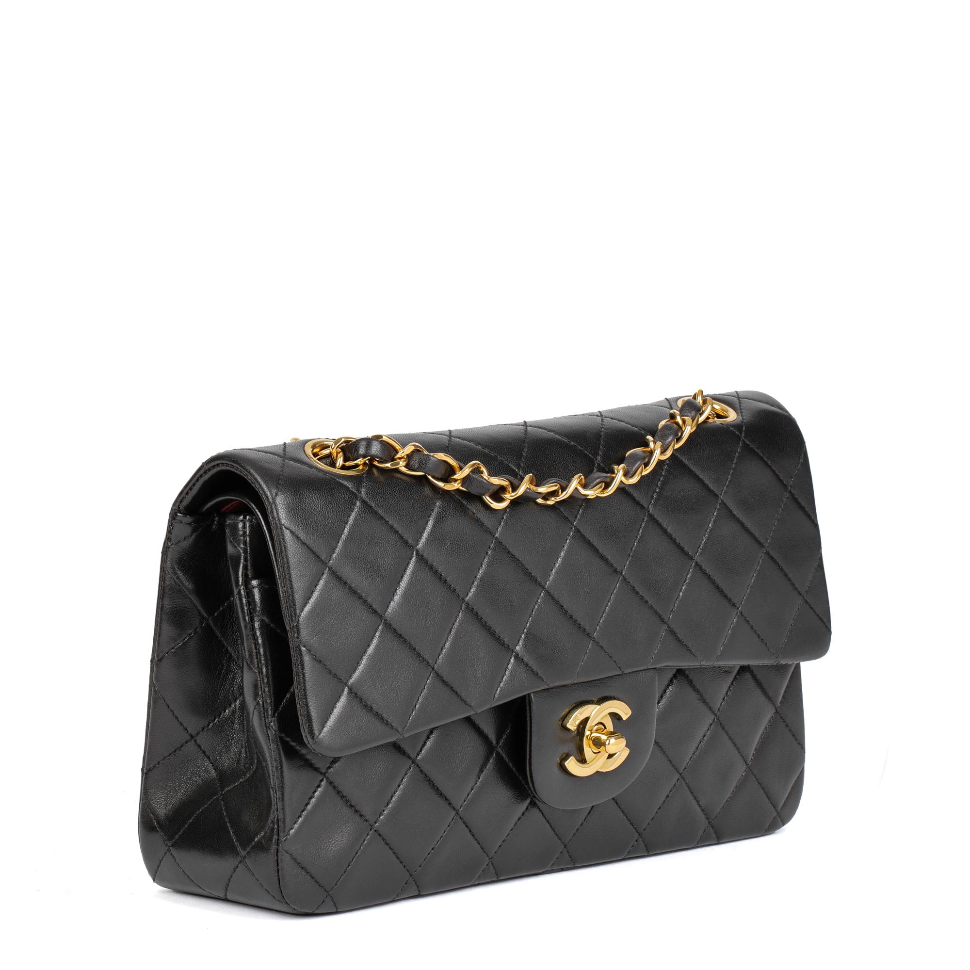 CHANEL
Black Quilted Lambskin Vintage Small Classic Double Flap Bag

Serial Number: 2834975
Age (Circa): 1993
Accompanied By: Chanel Dust Bag, Authenticity Card
Authenticity Details: Authenticity Card, Serial Sticker (Made In France)
Gender: