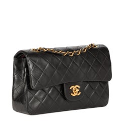 CHANEL Black Quilted Lambskin Vintage Small Classic Double Flap Bag