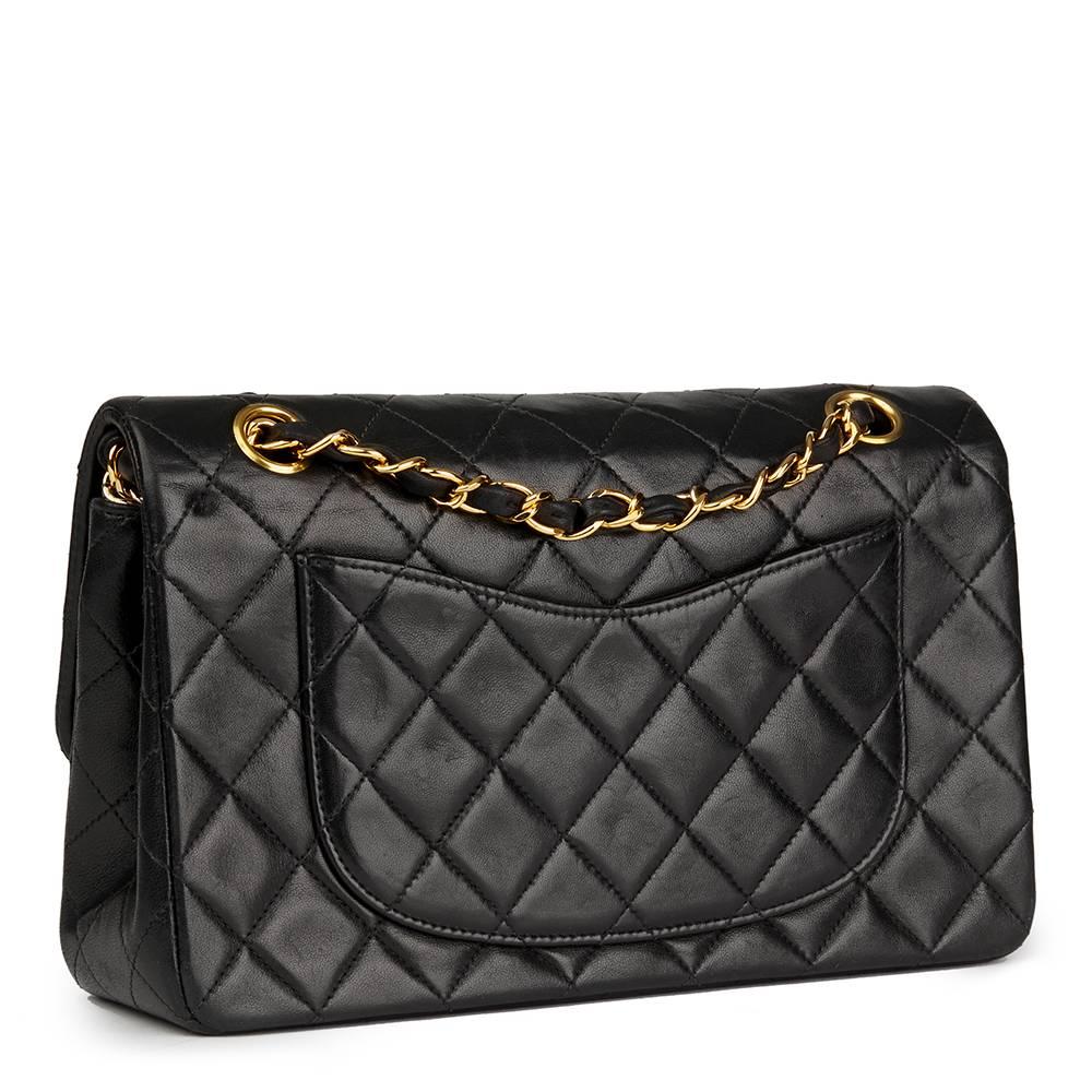 Chanel Black Quilted Lambskin Vintage Small Classic Double Flap Bag In Excellent Condition In Bishop's Stortford, Hertfordshire