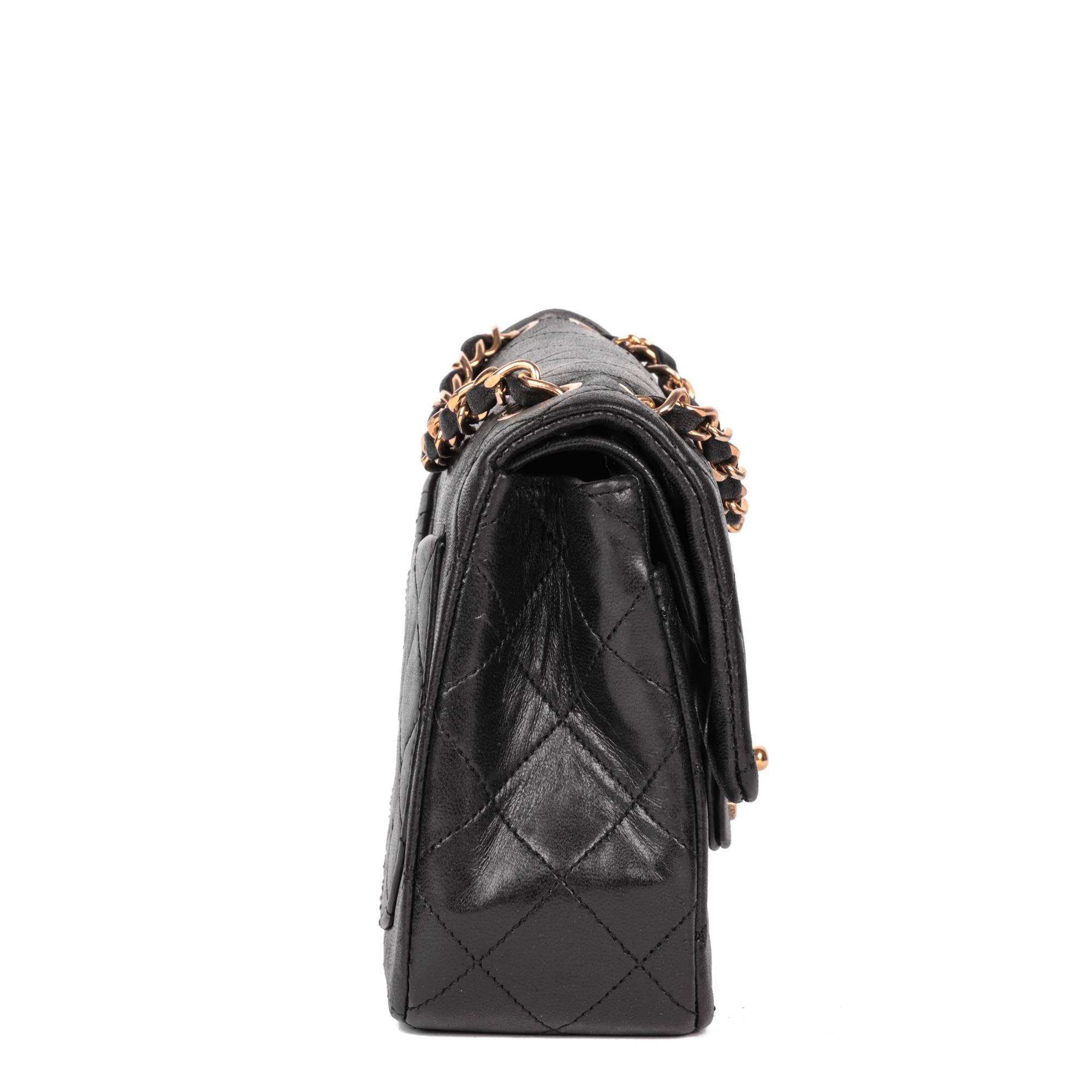 CHANEL Black Quilted Lambskin Vintage Small Classic Double Flap Bag In Excellent Condition In Bishop's Stortford, Hertfordshire