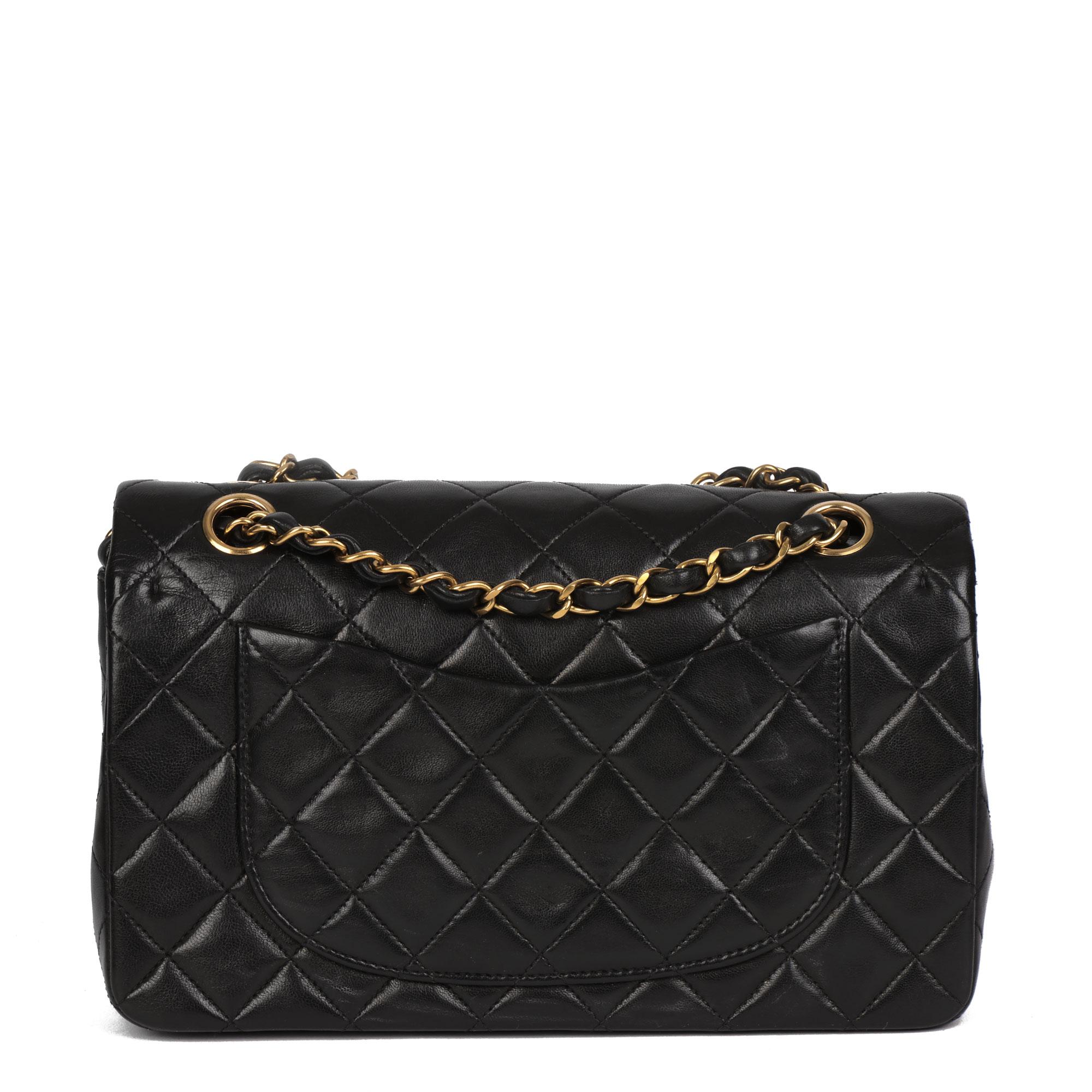 Chanel BLACK QUILTED LAMBSKIN VINTAGE SMALL CLASSIC DOUBLE FLAP BAG In Excellent Condition In Bishop's Stortford, Hertfordshire