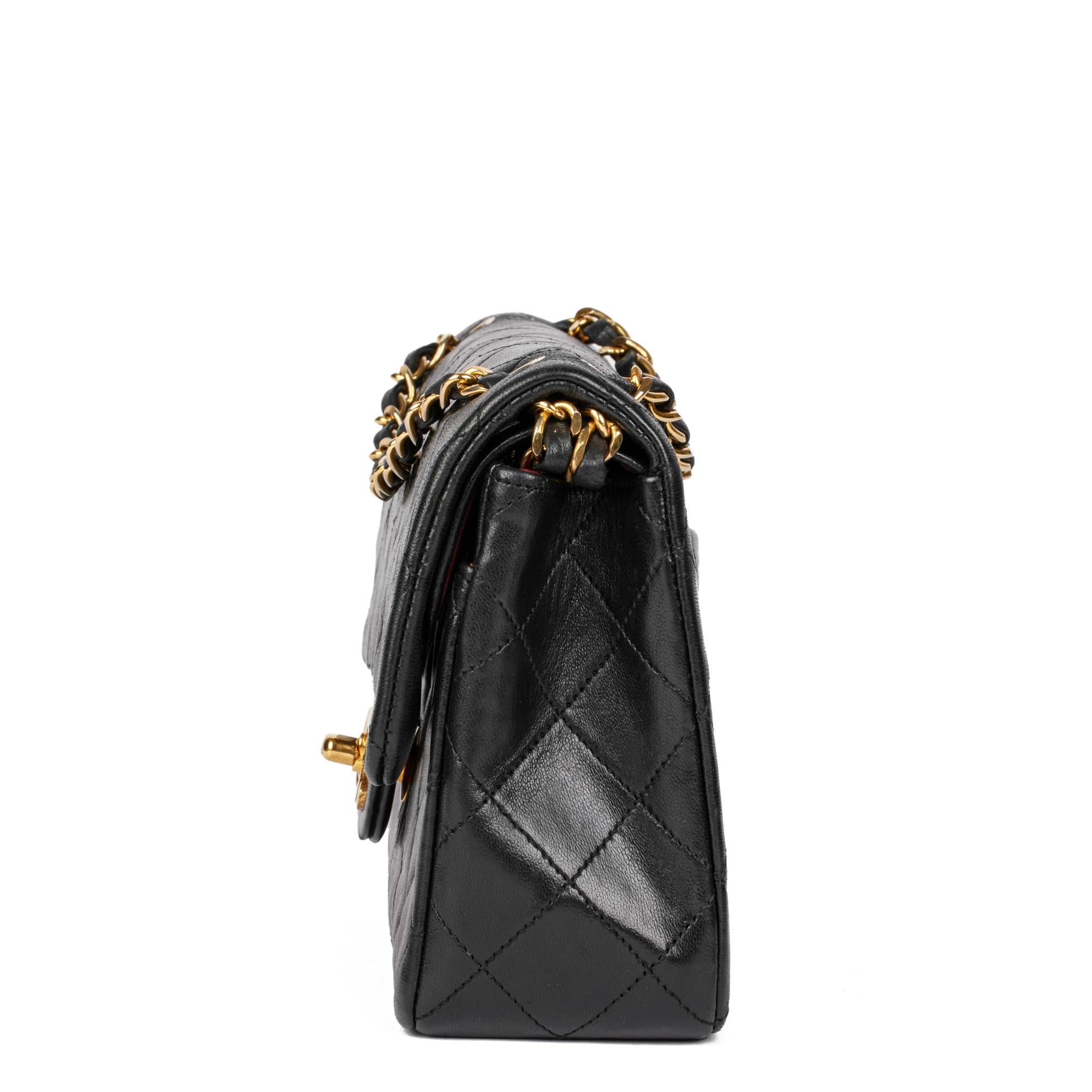 Women's CHANEL Black Quilted Lambskin Vintage Small Classic Double Flap Bag For Sale