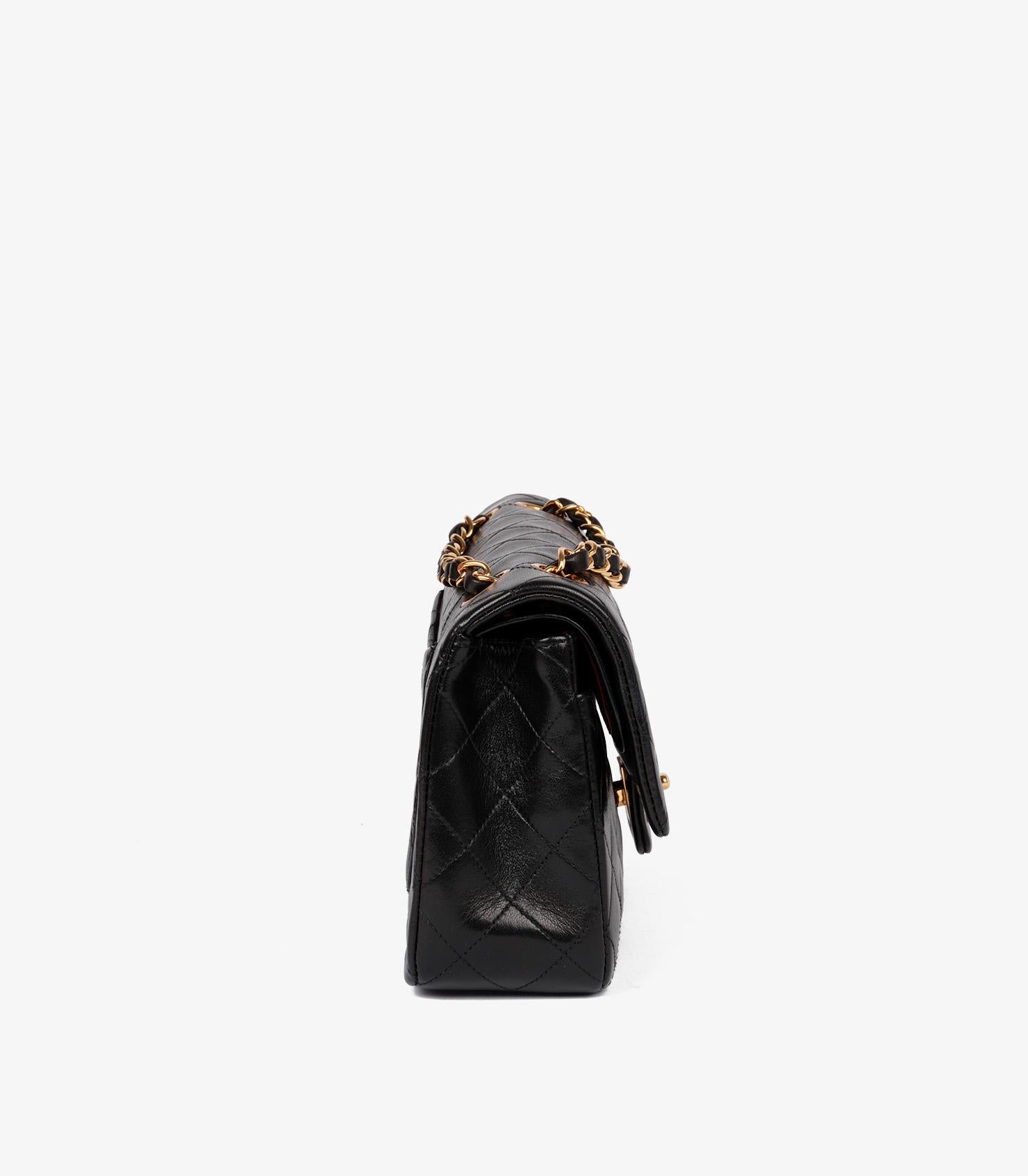 Femenino o masculino Chanel Negro Piel de Cordero Acolchada Vintage Pequeño Bolso Clásico Doble Solapa