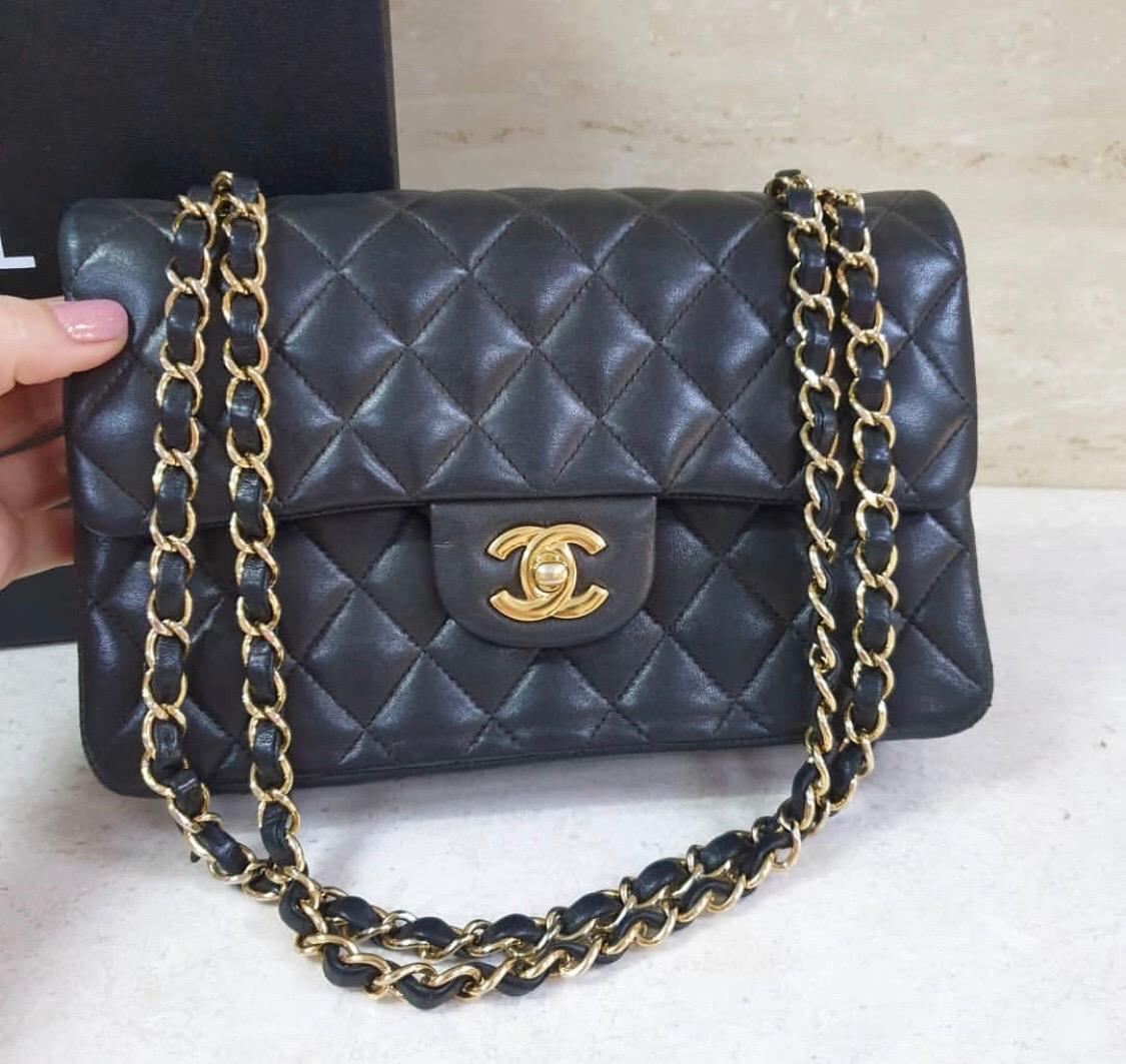 Women's Chanel Black Quilted Lambskin Vintage Small Classic Double Flap  Bag