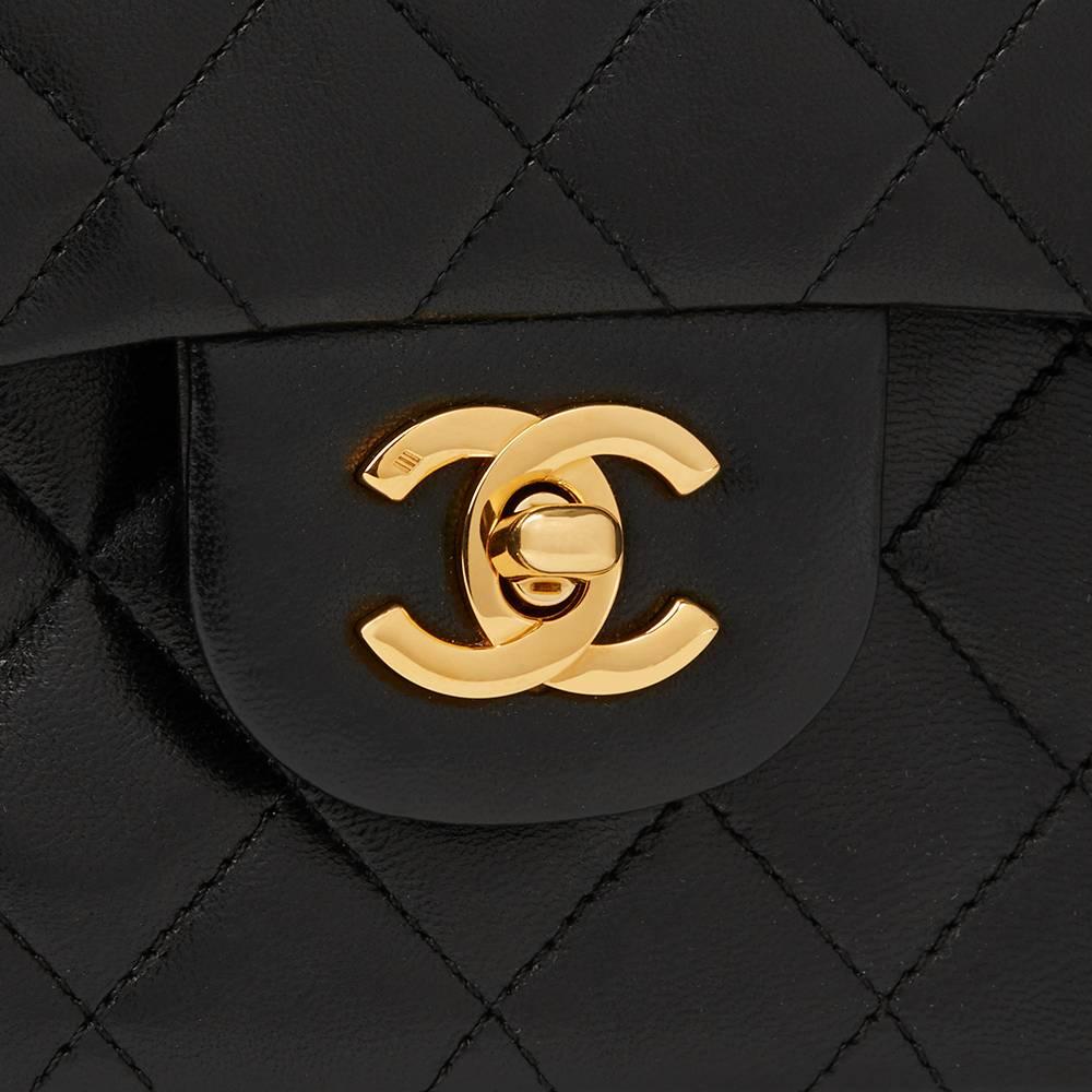 1986 Chanel Black Quilted Lambskin Vintage Small Classic Double Flap Bag  1