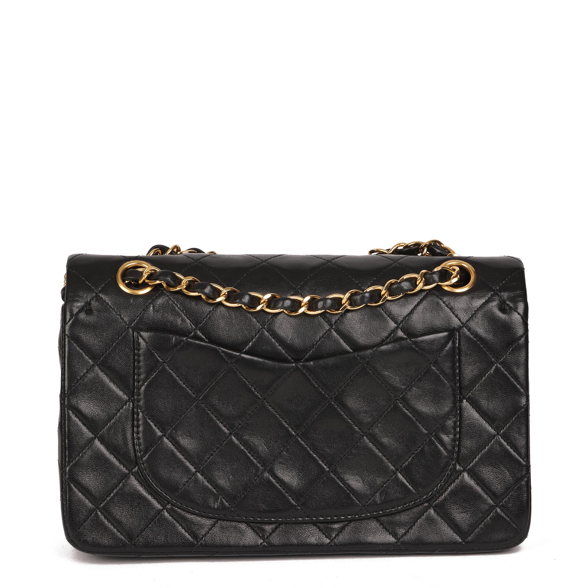 CHANEL Black Quilted Lambskin Vintage Small Classic Double Flap Bag 1